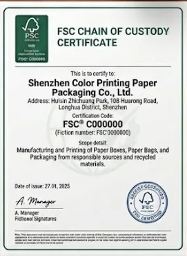 FSC Chain of Custody certificate — Shenzhen Color Printing Paper Packaging Co., Ltd.