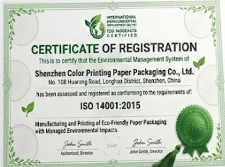 ISO 14001:2015 environmental management system certificate — Shenzhen Color Printing Paper Packaging Co., Ltd.