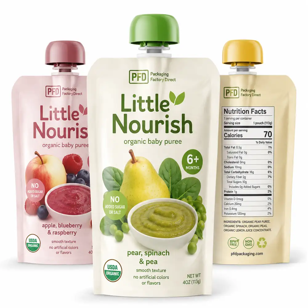 Baby Food Spout Pouches with Cap for Organic Fruit Puree