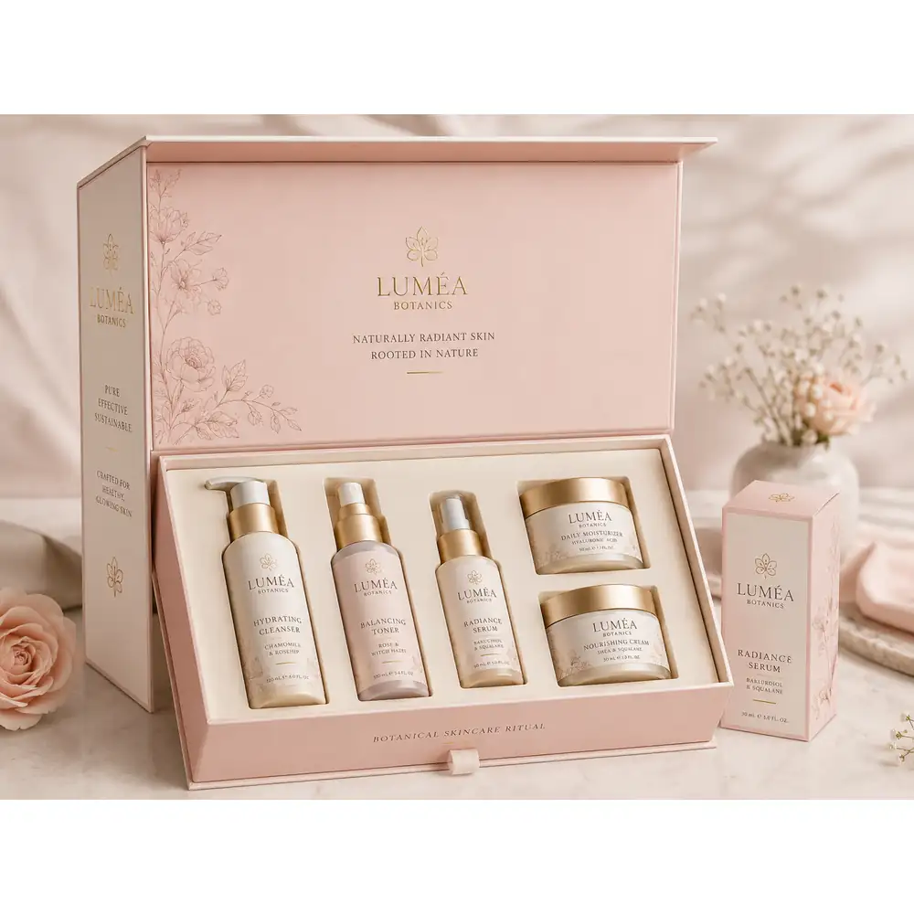 Botanical Skincare Ritual Gift Set Boxes with Custom Molded Inserts