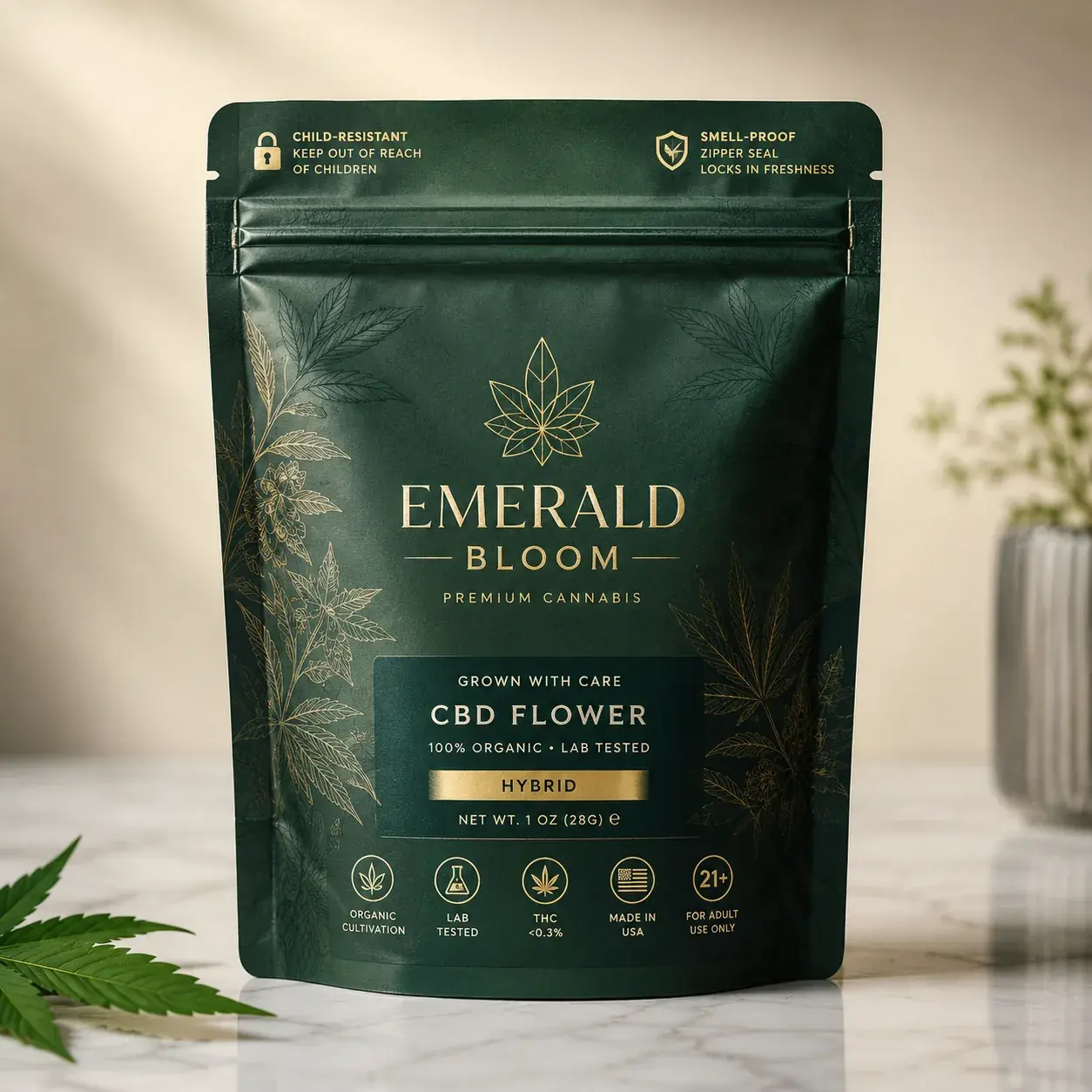 Child-Resistant Stand-Up Pouch with Smell-Proof Zipper for Cannabis and CBD Products main image
