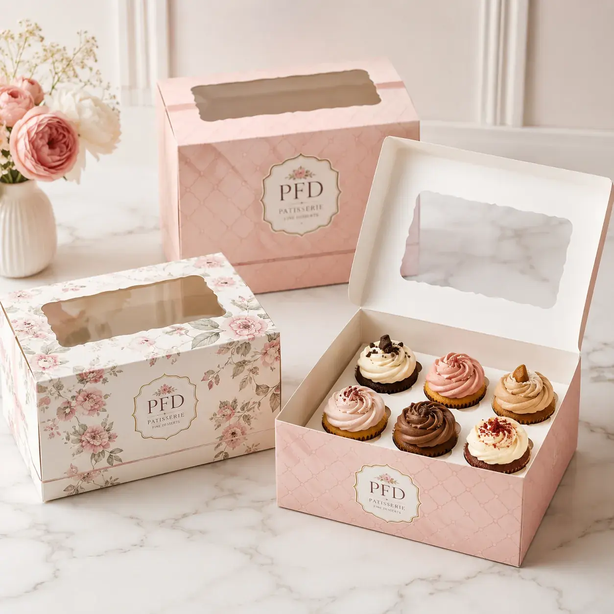Custom Bakery Pastry Boxes with Window | Wholesale Cupcake Cake Packaging Supplies main image