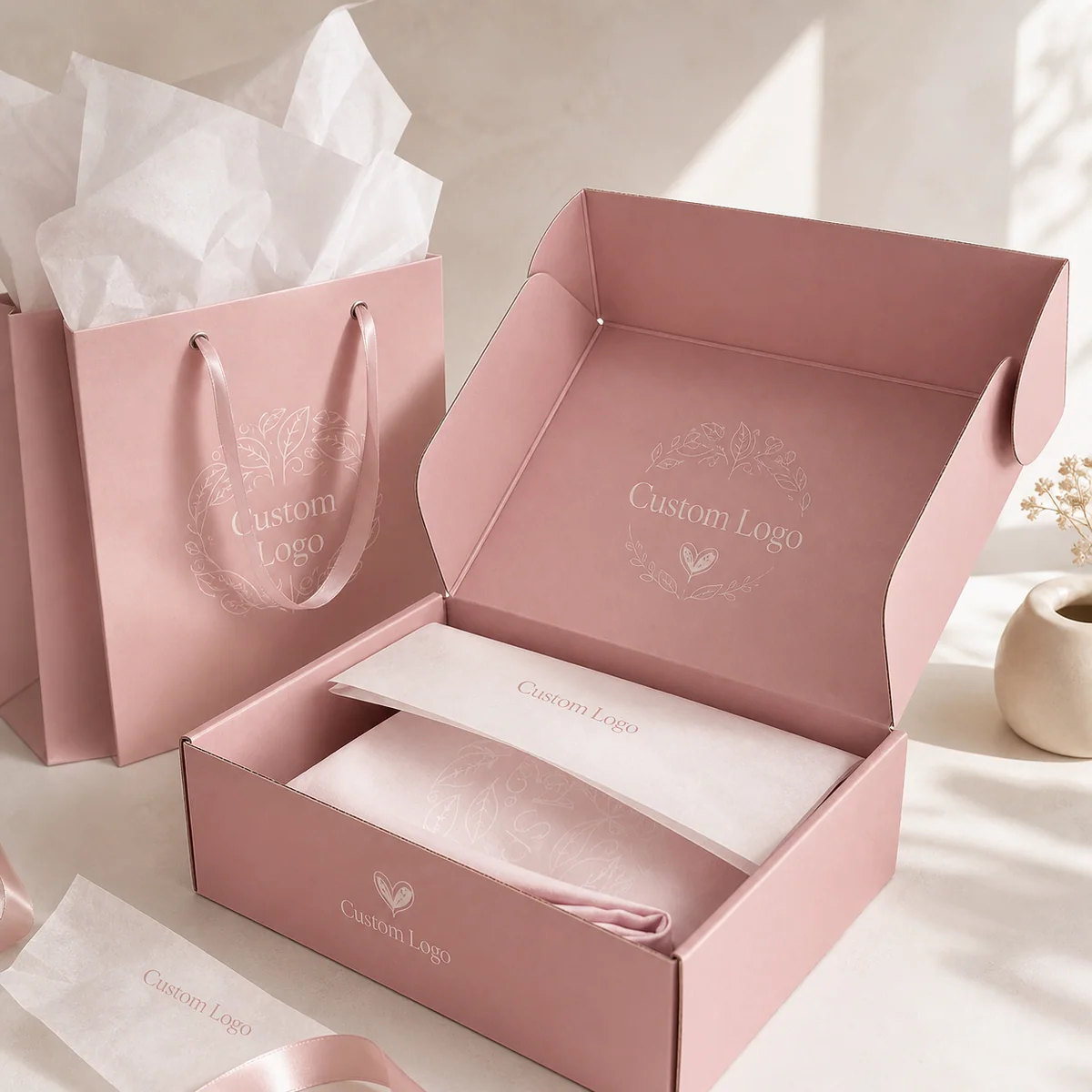 Custom Beauty Product Mailer Box with Matching Paper Bag