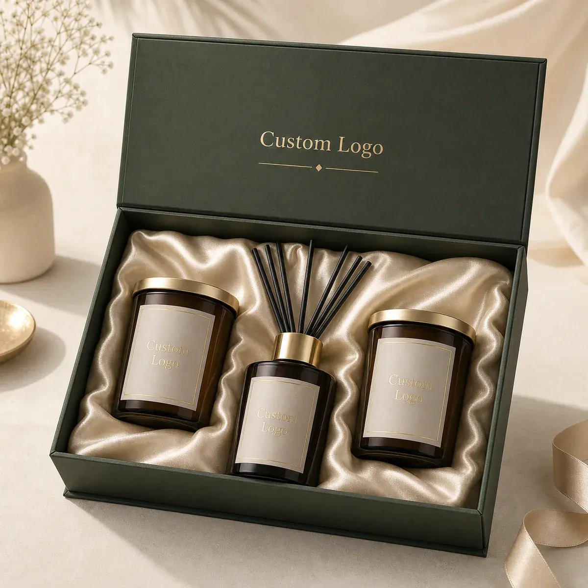 Custom Candle and Reed Diffuser Gift Box with Satin Insert