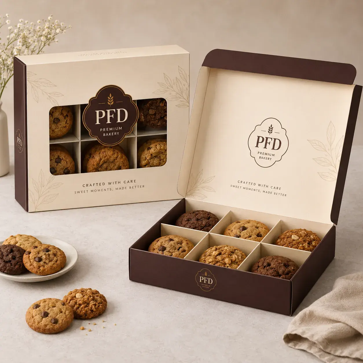 Custom Cookie Boxes Wholesale | Branded Bakery Biscuit Packaging Gift Boxes with Window & Divider main image