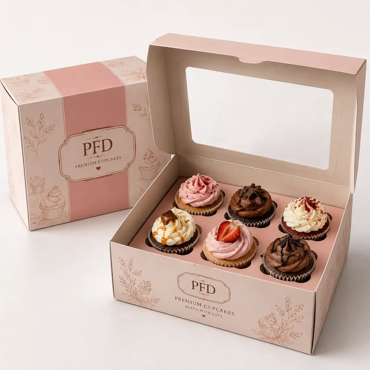 Custom Cupcake Boxes Wholesale | Branded Bakery Muffin Packaging Gift Boxes with Window and Inserts Manufacturer main image