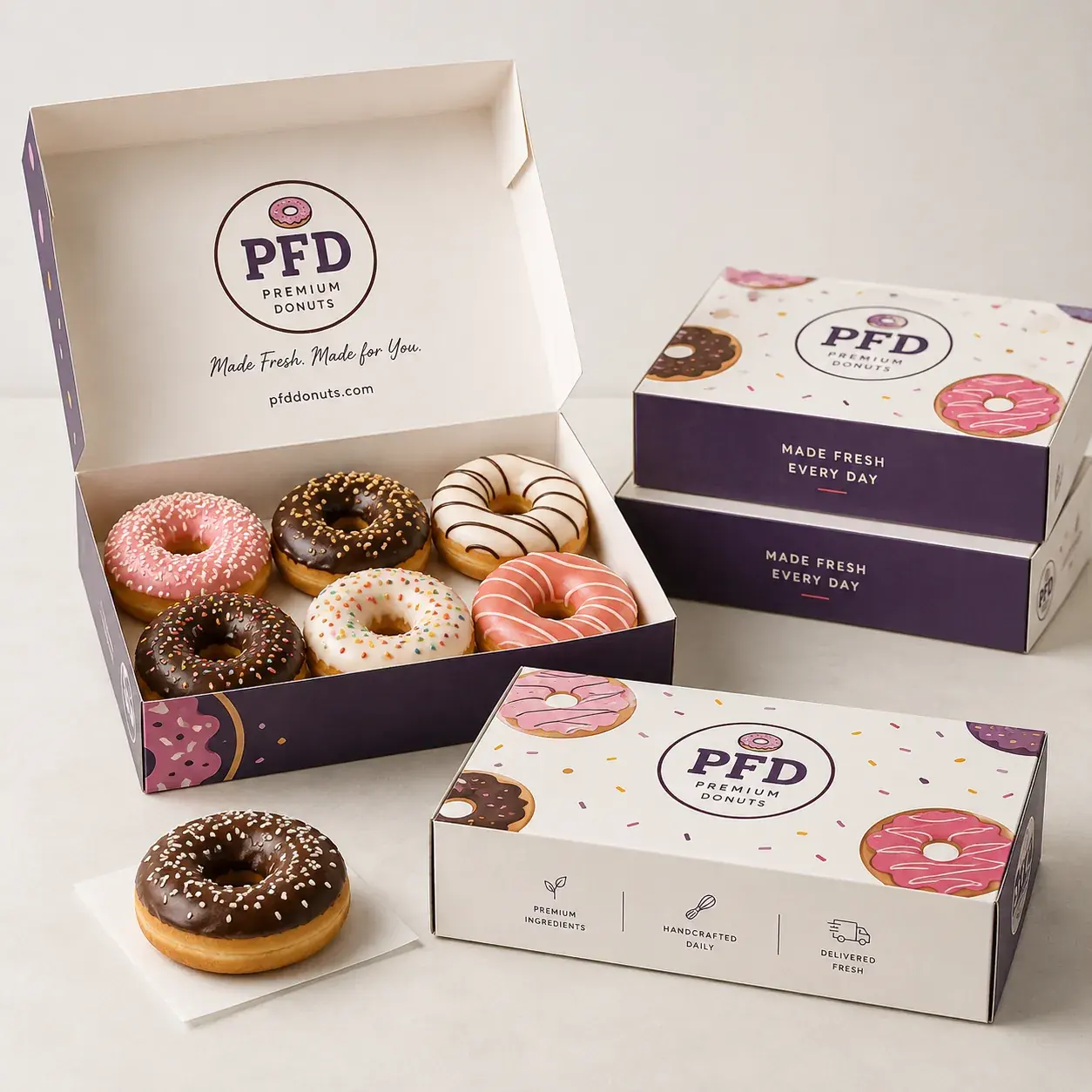 Custom Donut Boxes Bulk | Logo Printed Cardboard Doughnut Bakery Boxes & Pastry Takeout Packaging main image