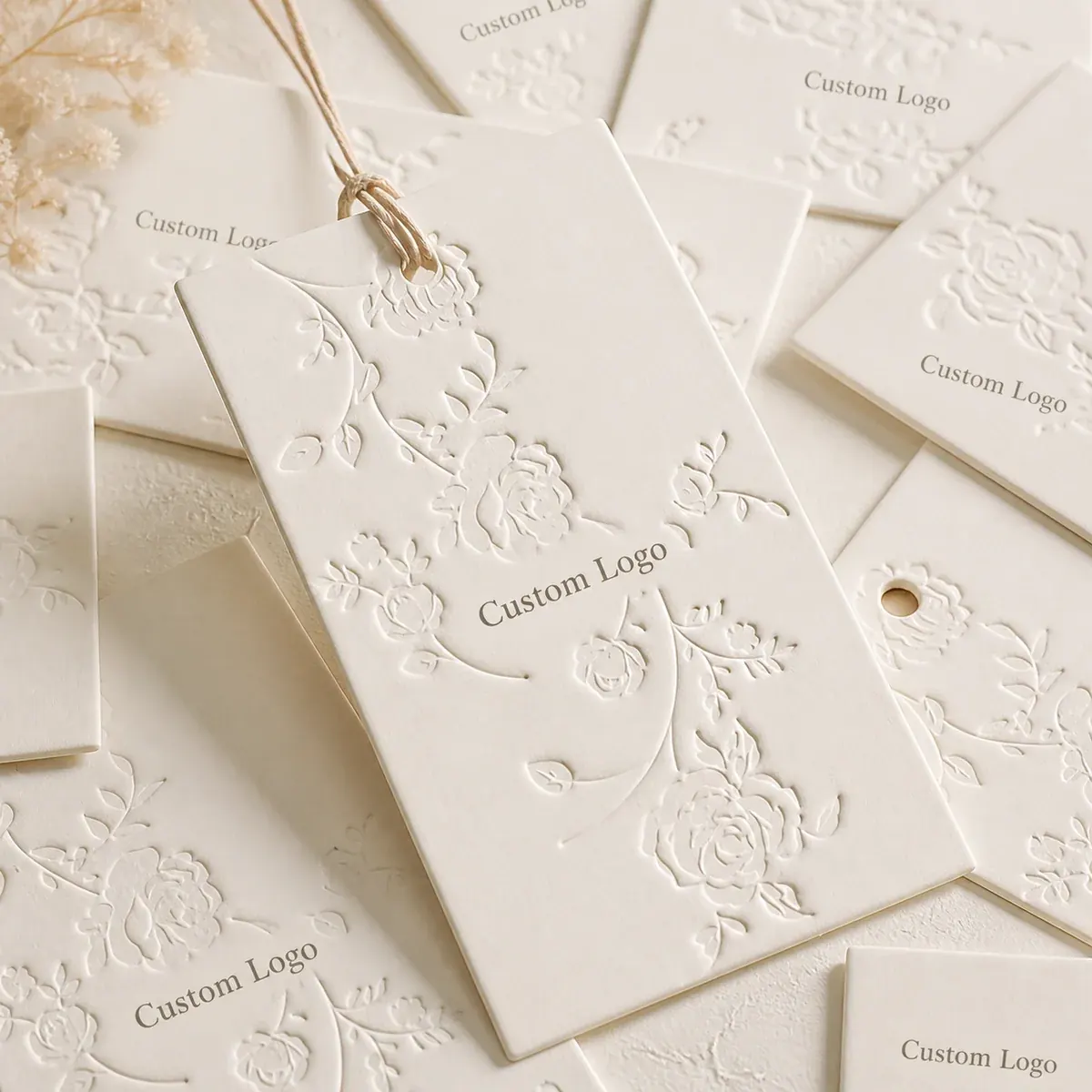 Custom Floral Embossed Hang Tags for Bridal Boutiques