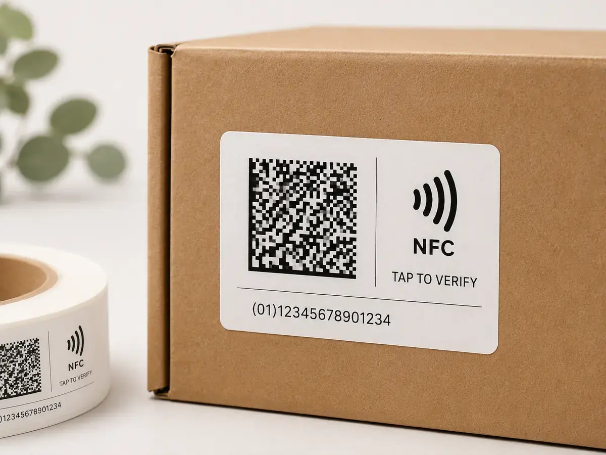 Custom GS1 DataMatrix QR Code Labels | Anti-Counterfeit NFC Smart Packaging Stickers main image