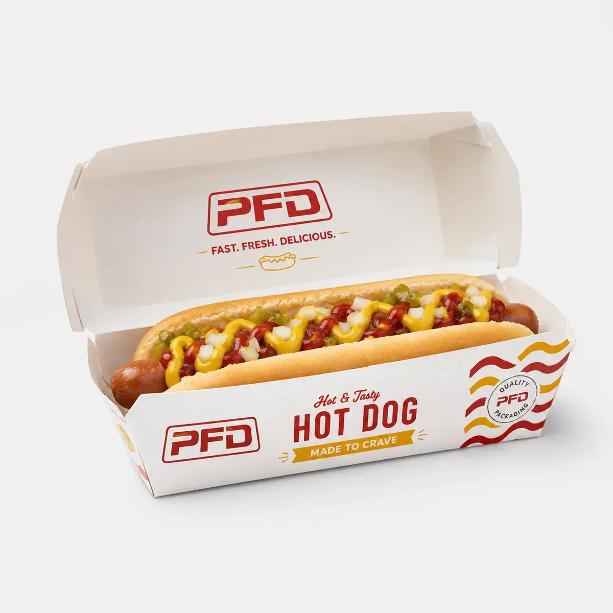 Custom Hot Dog Boxes Wholesale | Disposable Paperboard Fast Food Trays & Clamshell Packaging Holders main image