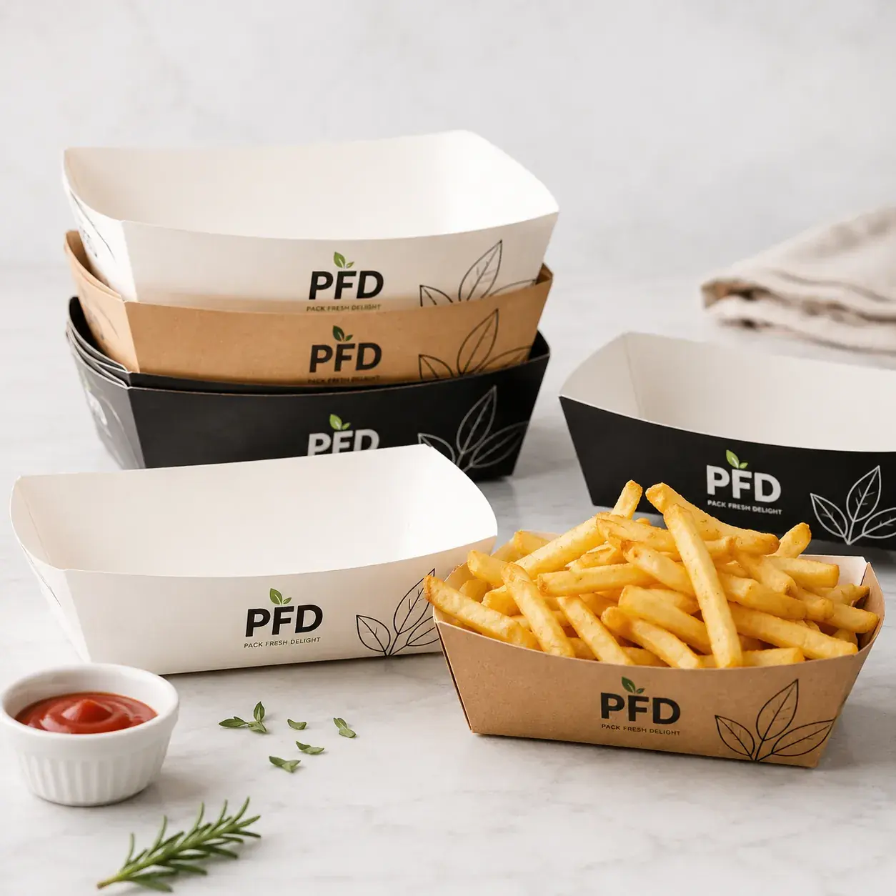 Custom Paper Food Trays Wholesale | Grease-Resistant Disposable Cardboard Food Boat Trays for Catering main image