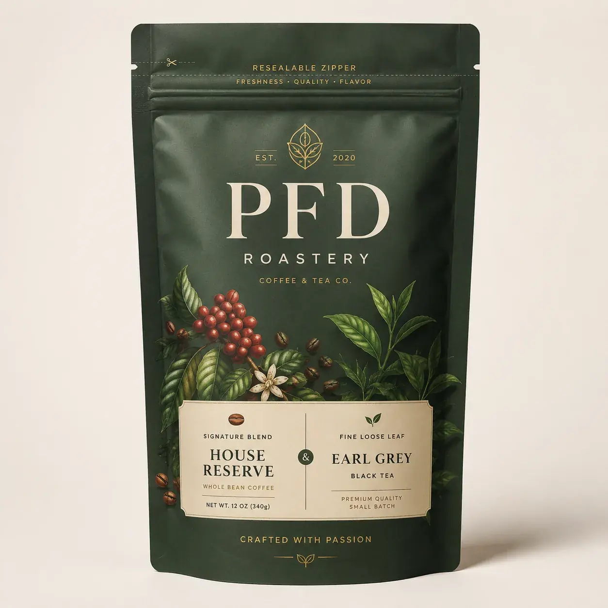 Custom Printed Matte Finish Stand-Up Pouch with Resealable Zipper for Coffee and Tea main image