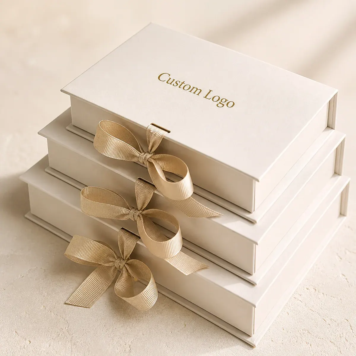 Custom Ribbon Closure Rigid Gift Box for Jewelry