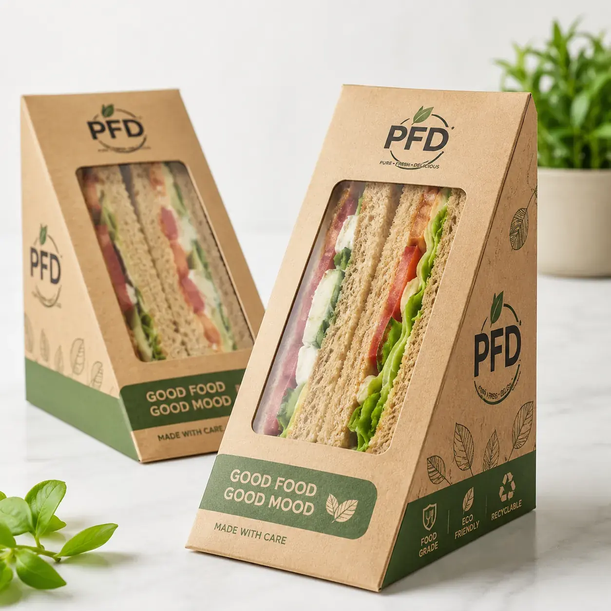 Custom Sandwich Boxes with Window | Food Grade Kraft Paper Wedge Sandwich Packaging Manufacturer main image