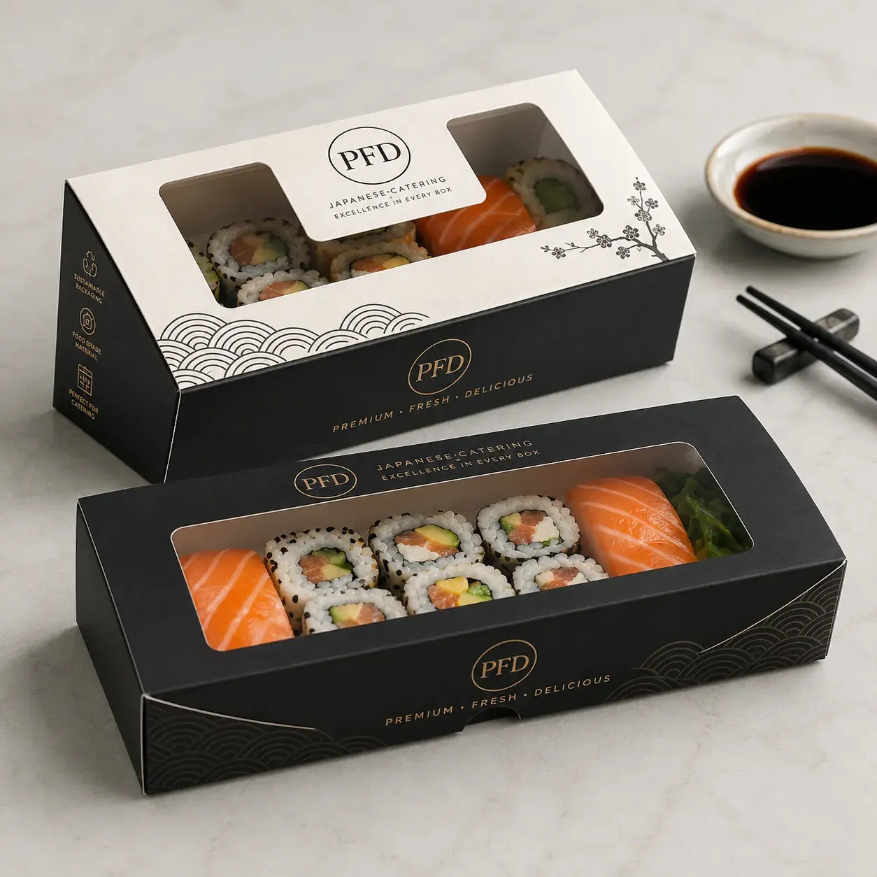 Custom Sushi Boxes Wholesale | Disposable Paper Sushi Packaging with Window for Japanese Catering main image