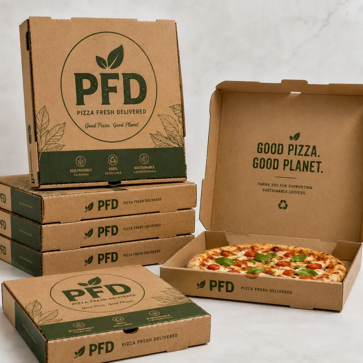 Eco-Friendly Corrugated Kraft Pizza Boxes | Custom Printed Takeout Pizza Packaging Bulk main image