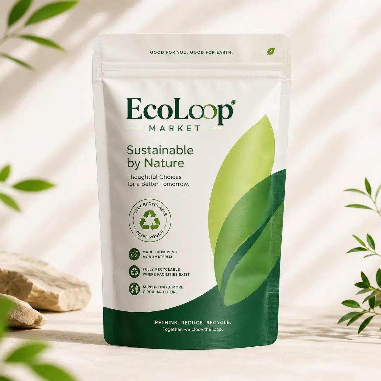 Eco-Friendly Fully Recyclable PE/PE Stand-Up Pouch for Sustainable Retail Packaging main image