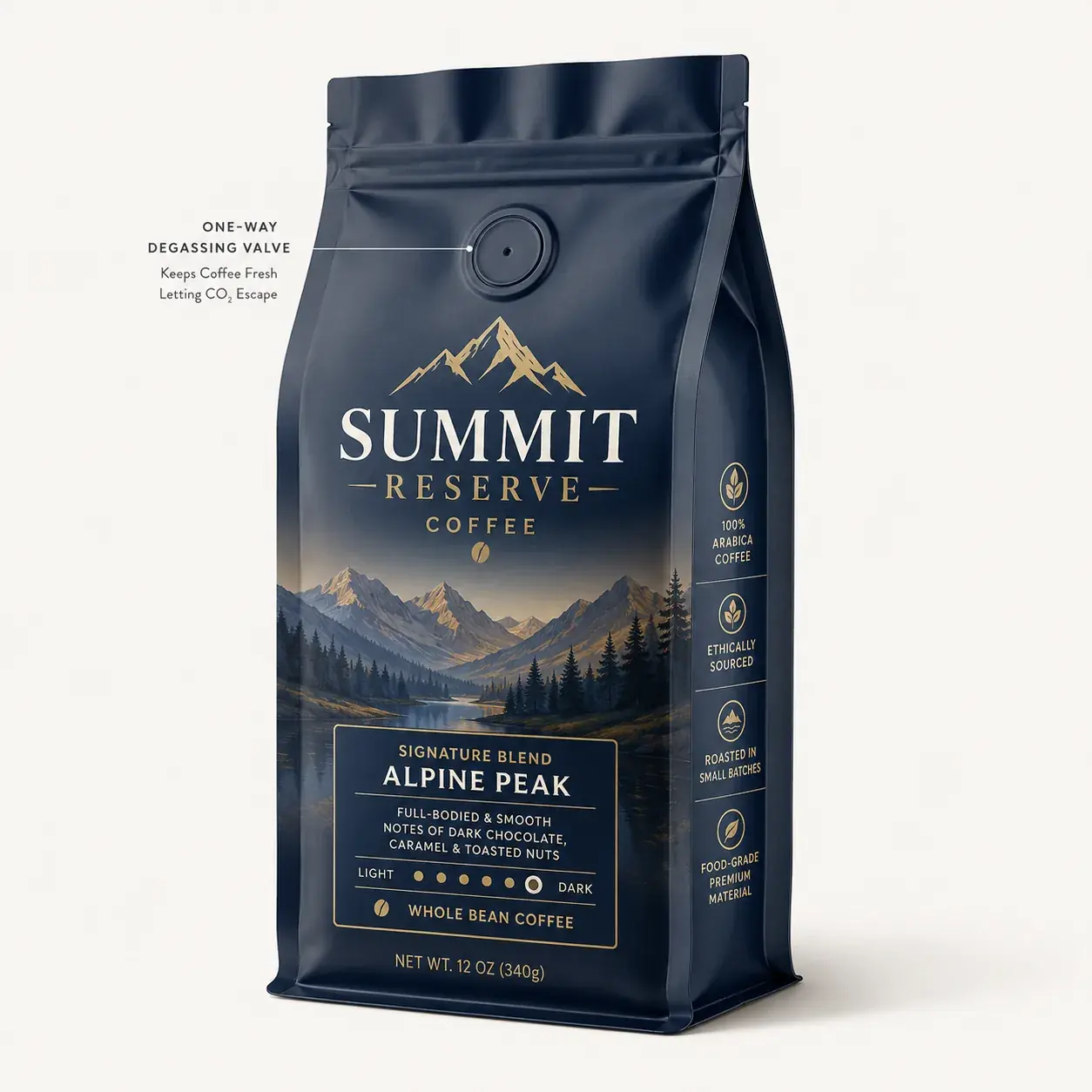 Food-Grade Eight-Side Sealed Side Gusset Pouch with One-Way Degassing Valve for Coffee Beans main image