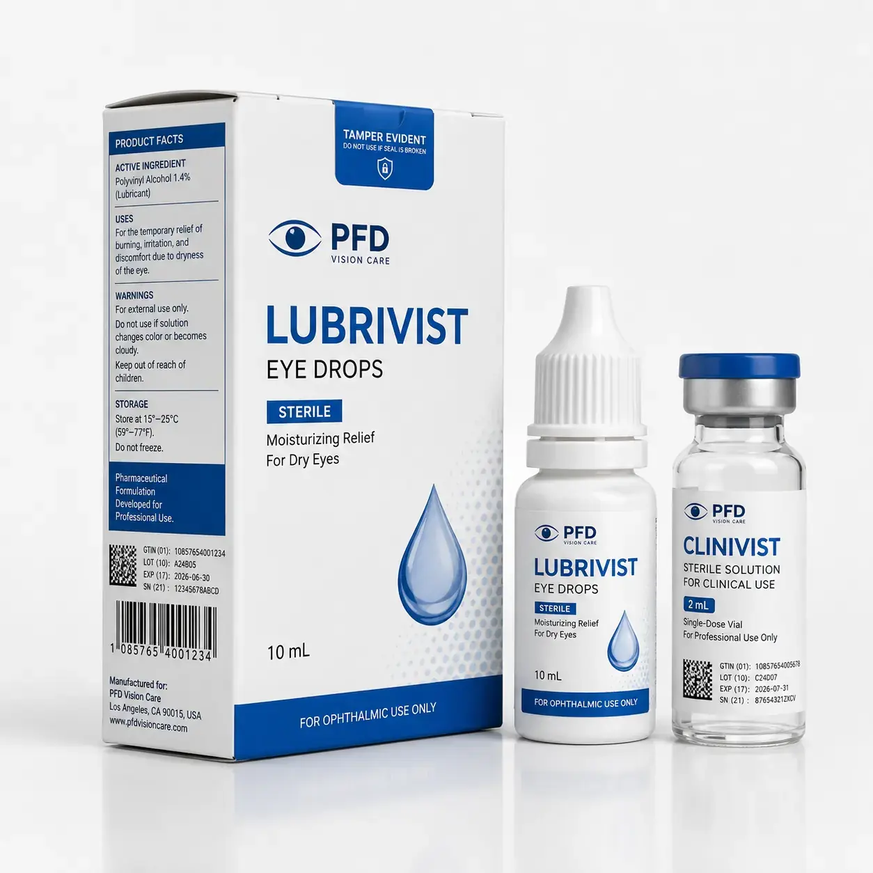 GS1 Compliant Straight Tuck Tamper-Proof Medicine Box for Eye Drops and Clinical Vials