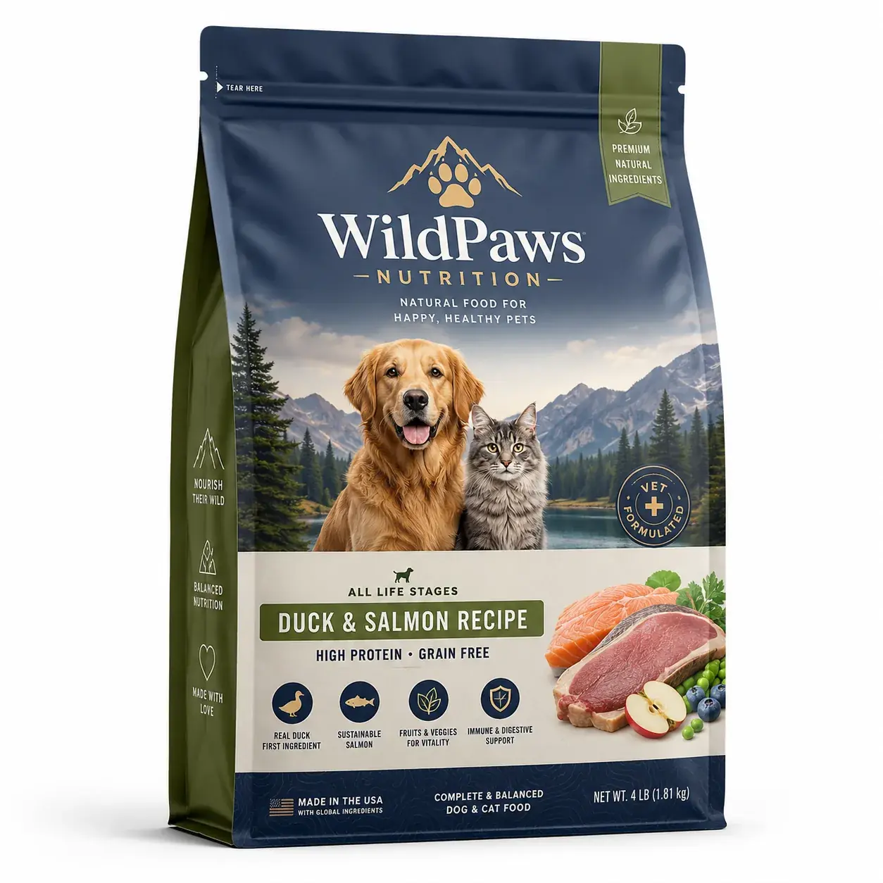 Heavy-Duty Quad Seal Stand-Up Bag with Die-Cut Handle for Premium Cat and Dog Food main image