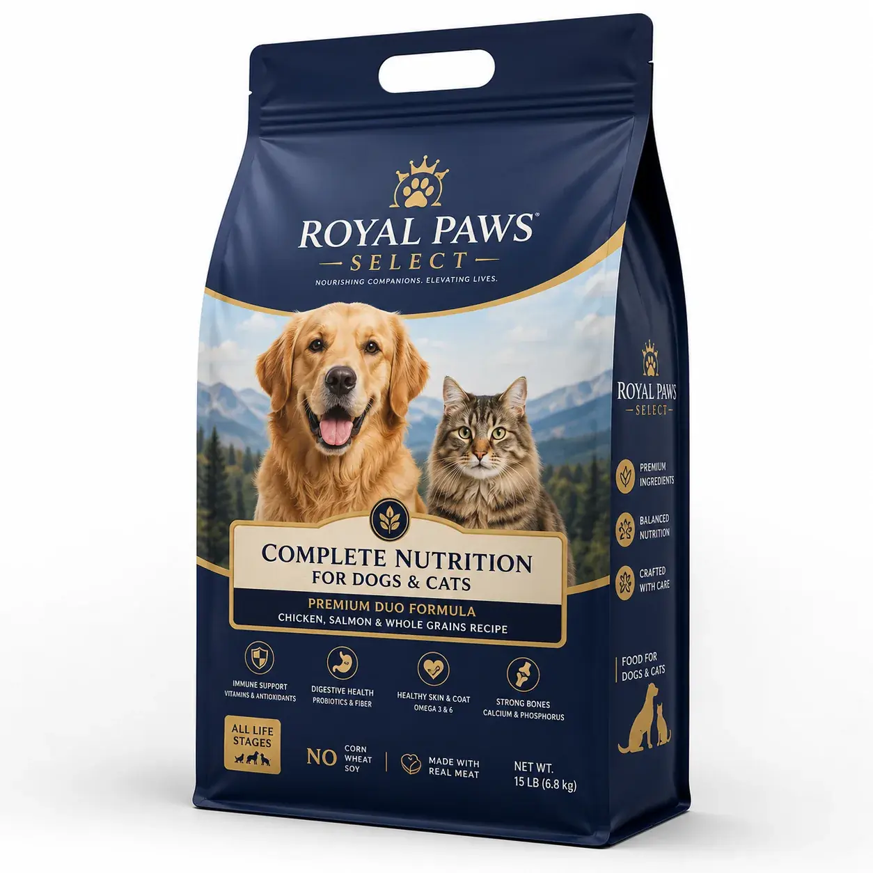 High-Barrier Aluminum Foil Flat Bottom Pouch with Tear Notch for Pet Food Packaging main image
