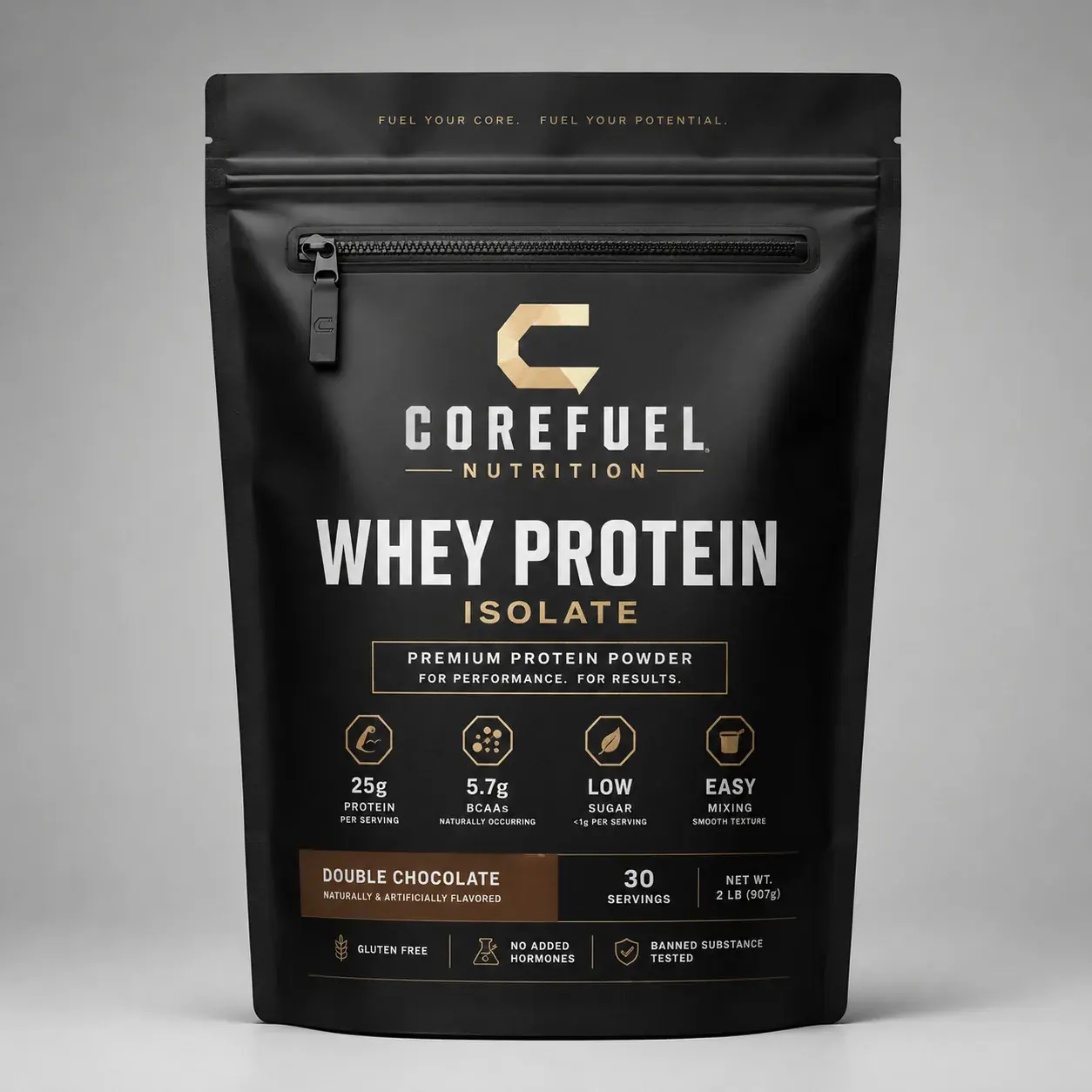 High-Barrier Matte Black Stand-Up Pouch with Front Zipper for Protein Powder and Supplements main image