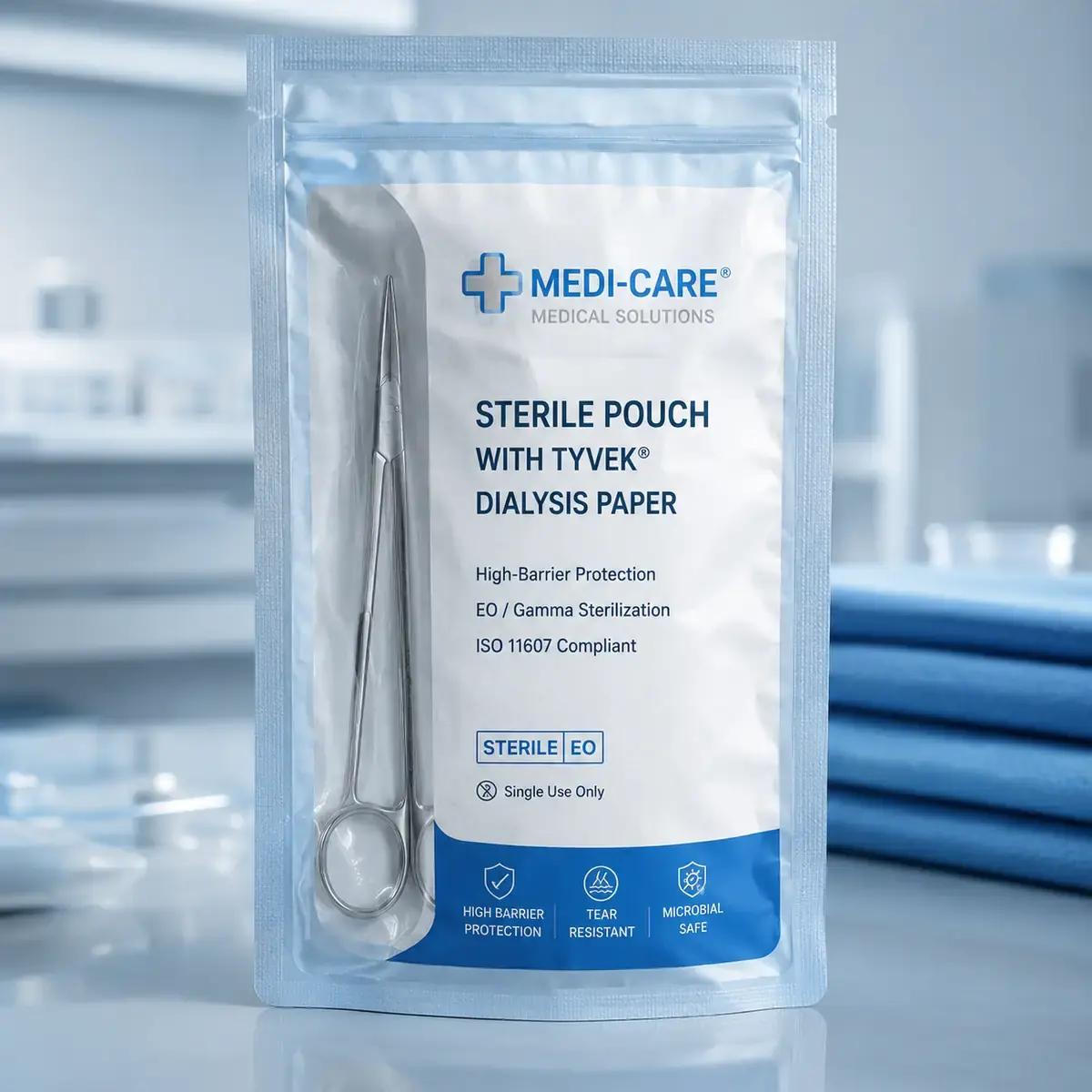 High-Barrier Medical-Grade Sterile Pouch with Tyvek Dialysis Paper for Surgical Instruments