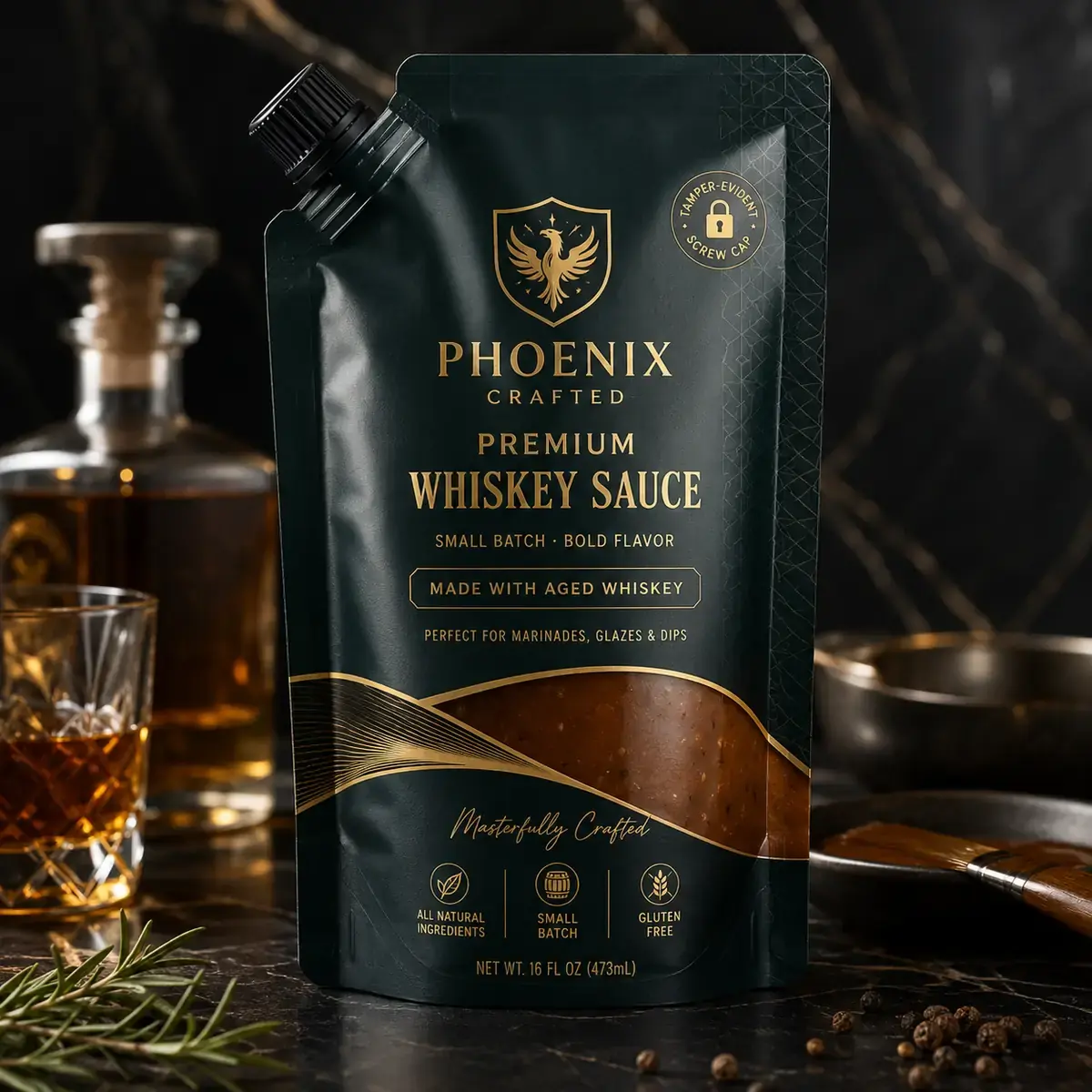 Liquid Spouted Pouch with Tamper-Evident Screw Cap for Premium Sauces and Alcoholic Beverages