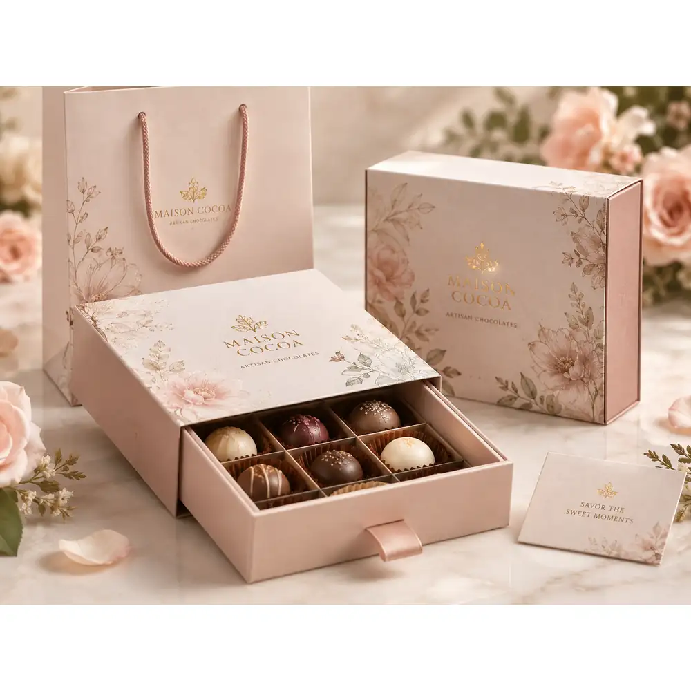 Luxury Chocolate Drawer Boxes with Paper Bag and Molded Tray