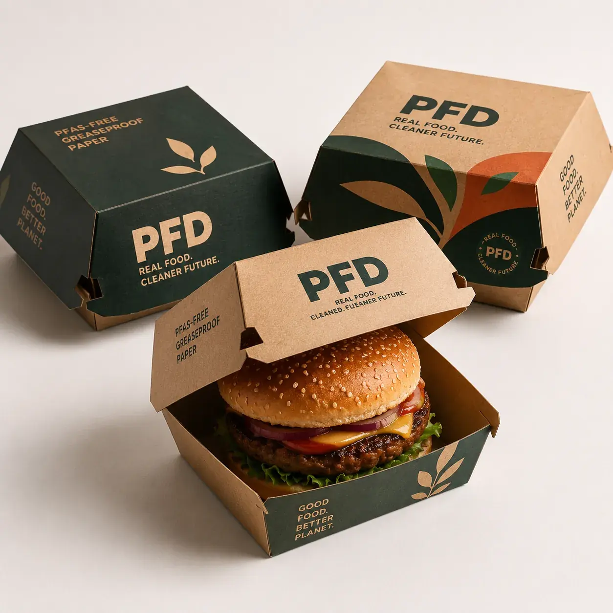 PFAS-Free Greaseproof Paper Burger Boxes | Custom Printed Fast Food Packaging Bulk main image
