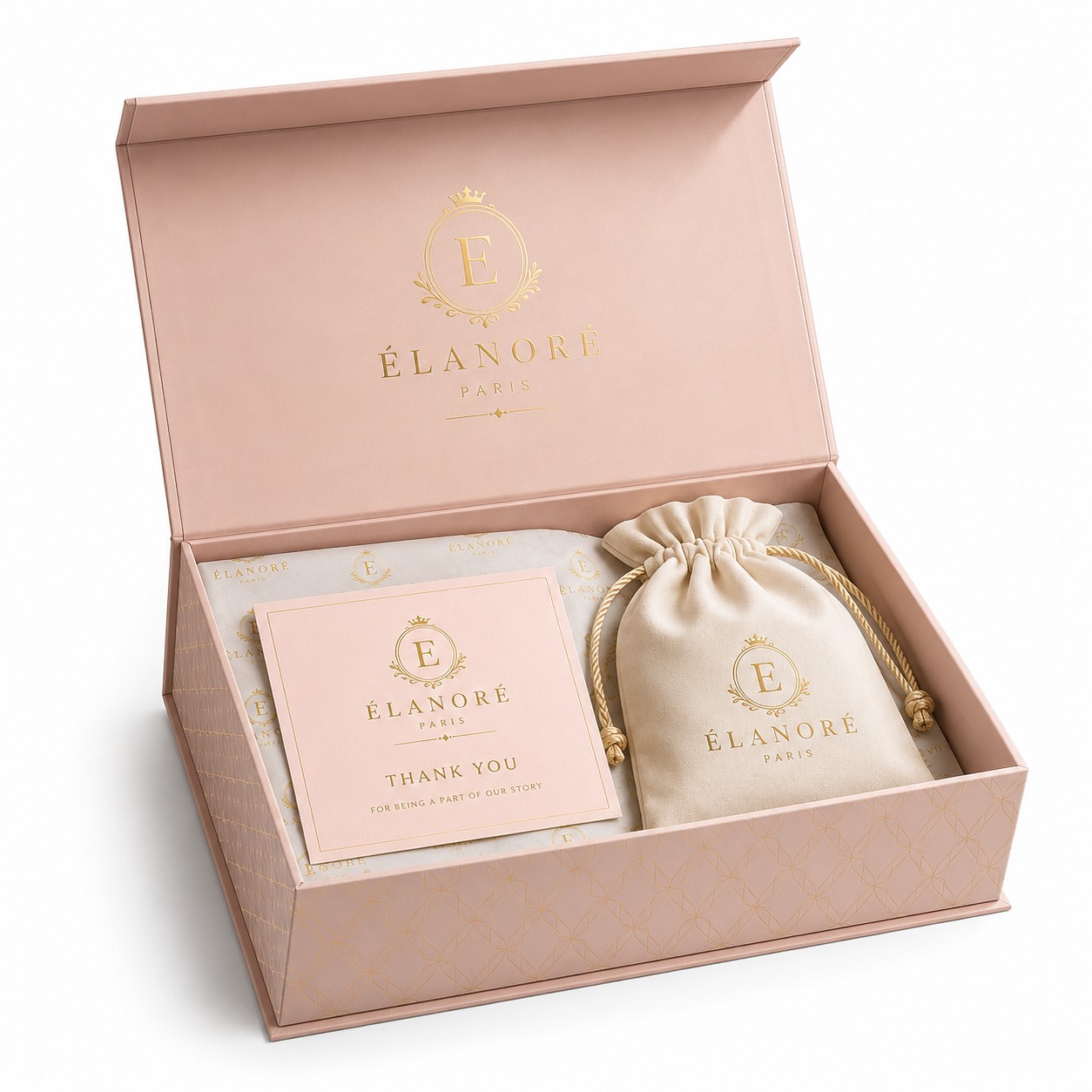 Luxury Custom Magnetic Gift Box Set with Gold Foil Logo, Thank You Card, Branded Tissue Paper and Drawstring Pouch main image