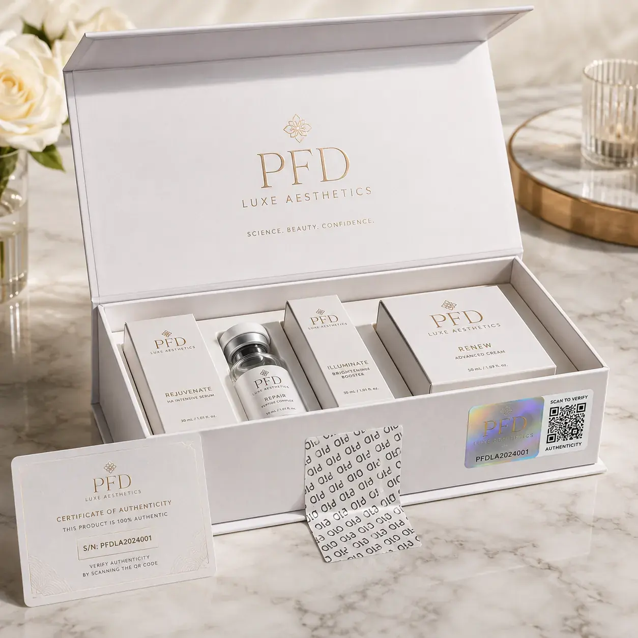 Premium Anti-Counterfeiting Magnetic Gift Box with Destructible Void Seal for Luxury Medical Aesthetics
