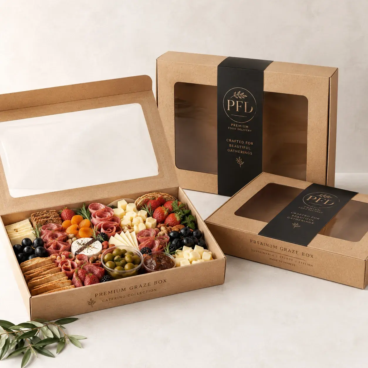 Premium Kraft Charcuterie Catering Graze Boxes | Bulk Disposable Food Platter Boxes with Lids main image