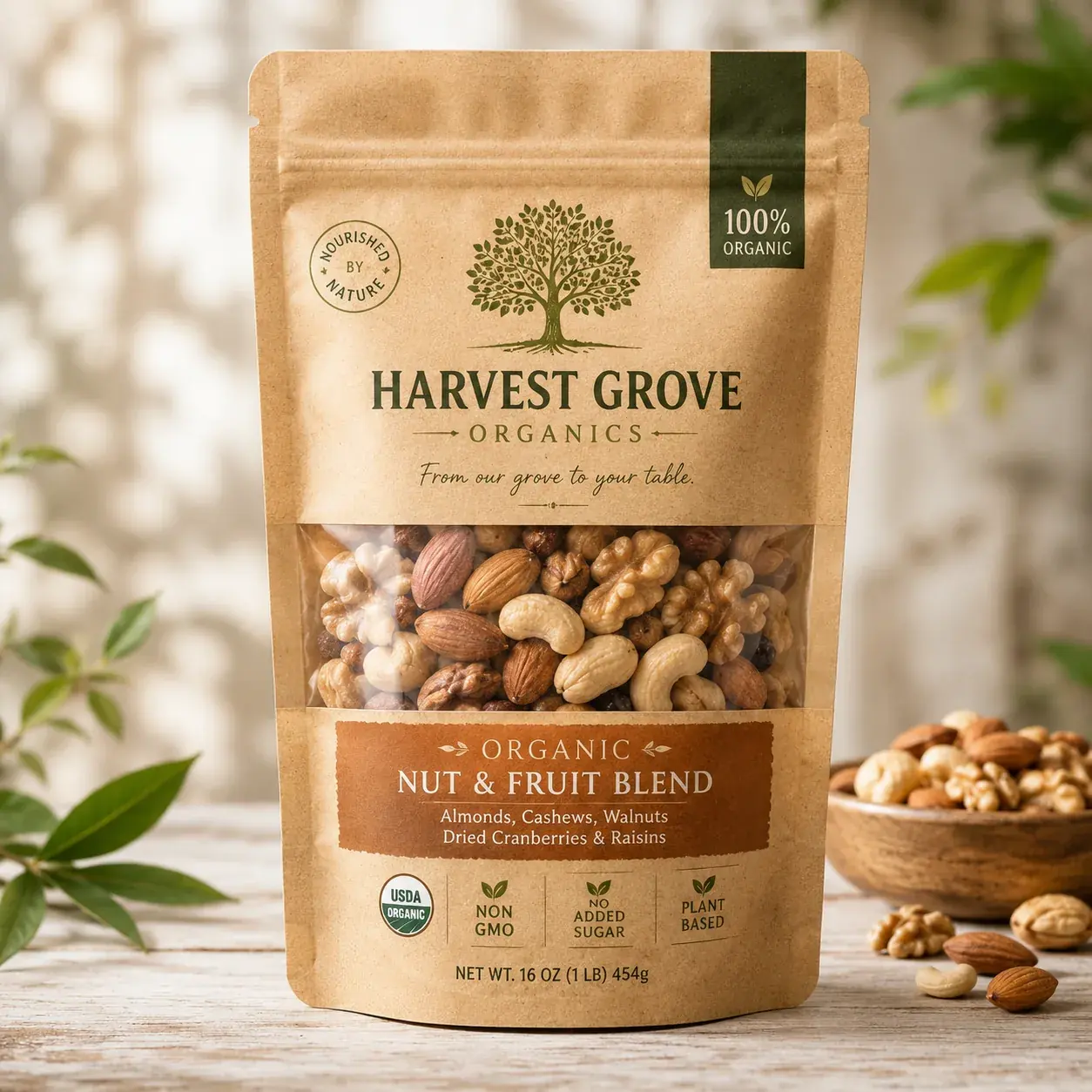 Transparent Window Stand-Up Pouch with Kraft Paper Surface for Organic Food and Nuts main image